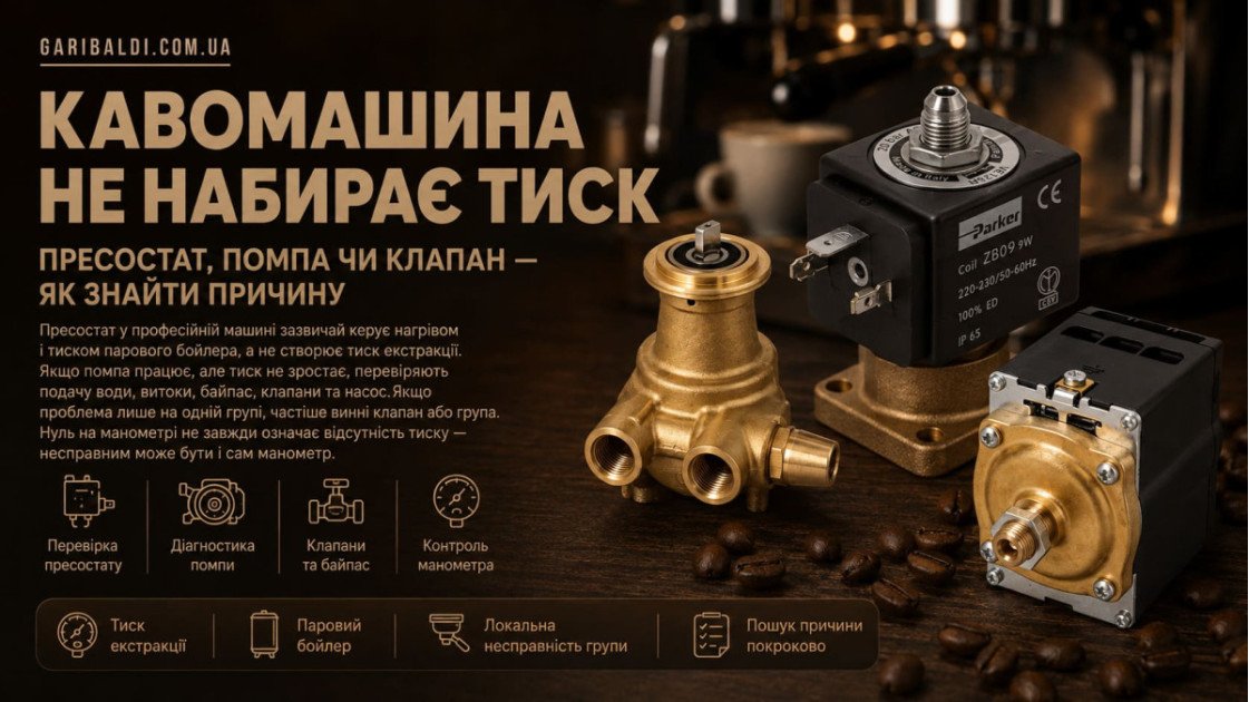 Кавомашина не набирає тиск: пресостат, помпа чи клапан — як знайти причину