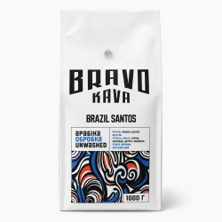 Кава в зернах Bravo Kava Brasil Santos 17/18, 100% арабіка, 1 кг Кава в зернах Bravo Kava Brasil Santos 17/18, 100% арабіка, 1 кг