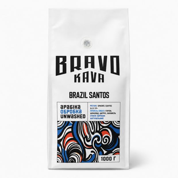 Кофе в зернах Bravo Kava Brasil Santos 17/18, 100% арабика, 1 кг