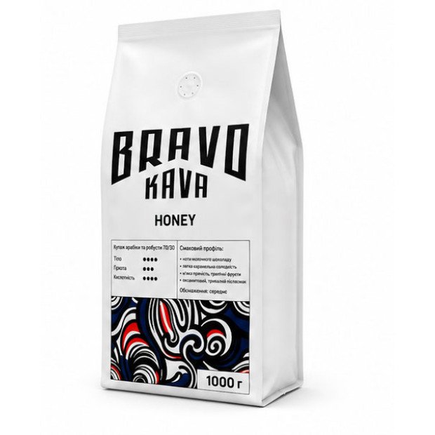 Кофе в зернах Bravo Kava Honey 70/30, арабика/робуста, 1 кг