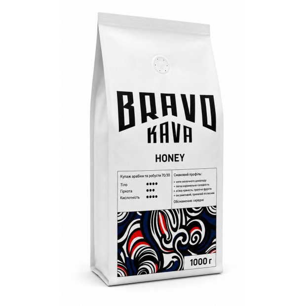 Кофе в зернах Bravo Kava Honey 70/30, арабика/робуста, 1 кг