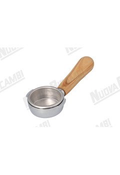 Бездонный портафильтр с ручкой из оливкового дерева NR M12 с пружиной и фильтром (корзиной) 21гр для RANCILIO/CIME/ECMDE/PROFITECH/PROMAC