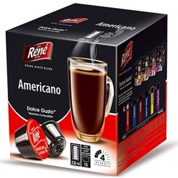 Кава в капсулах Rene Americano, 16 капсул Dolce Gusto Кава в капсулах Rene Americano, 16 капсул Dolce Gusto