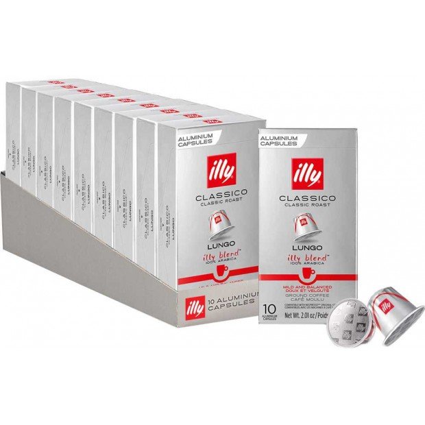 Кава у капсулі Illy Classico Lungo, 10 уп. (100 кава-капсул) Nespresso Кава у капсулі Illy Classico Lungo, 10 уп. (100 кава-капсул) Nespresso